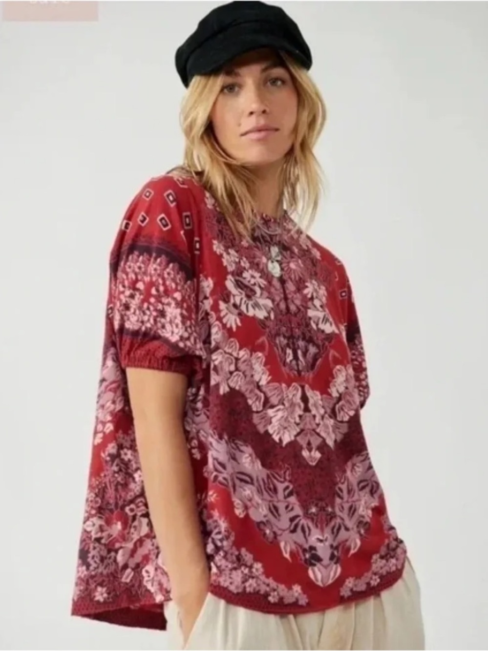 Free People Luly Tee Bella Rosa Combo Short Sleeve Red Floral